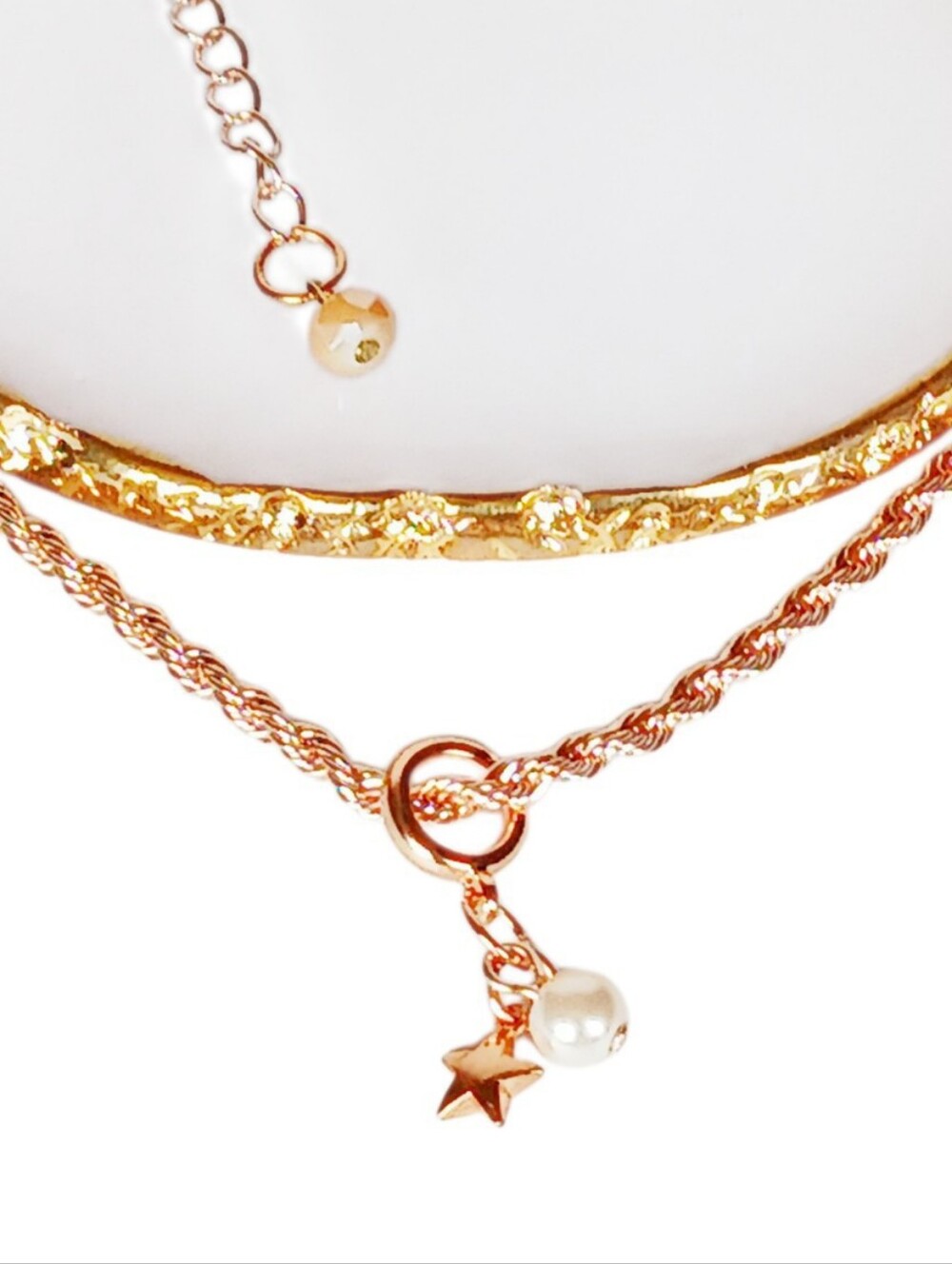 Rose Gold Rope Chain with Pearl Star Charm Necklace Vintage Americana Soft Girl